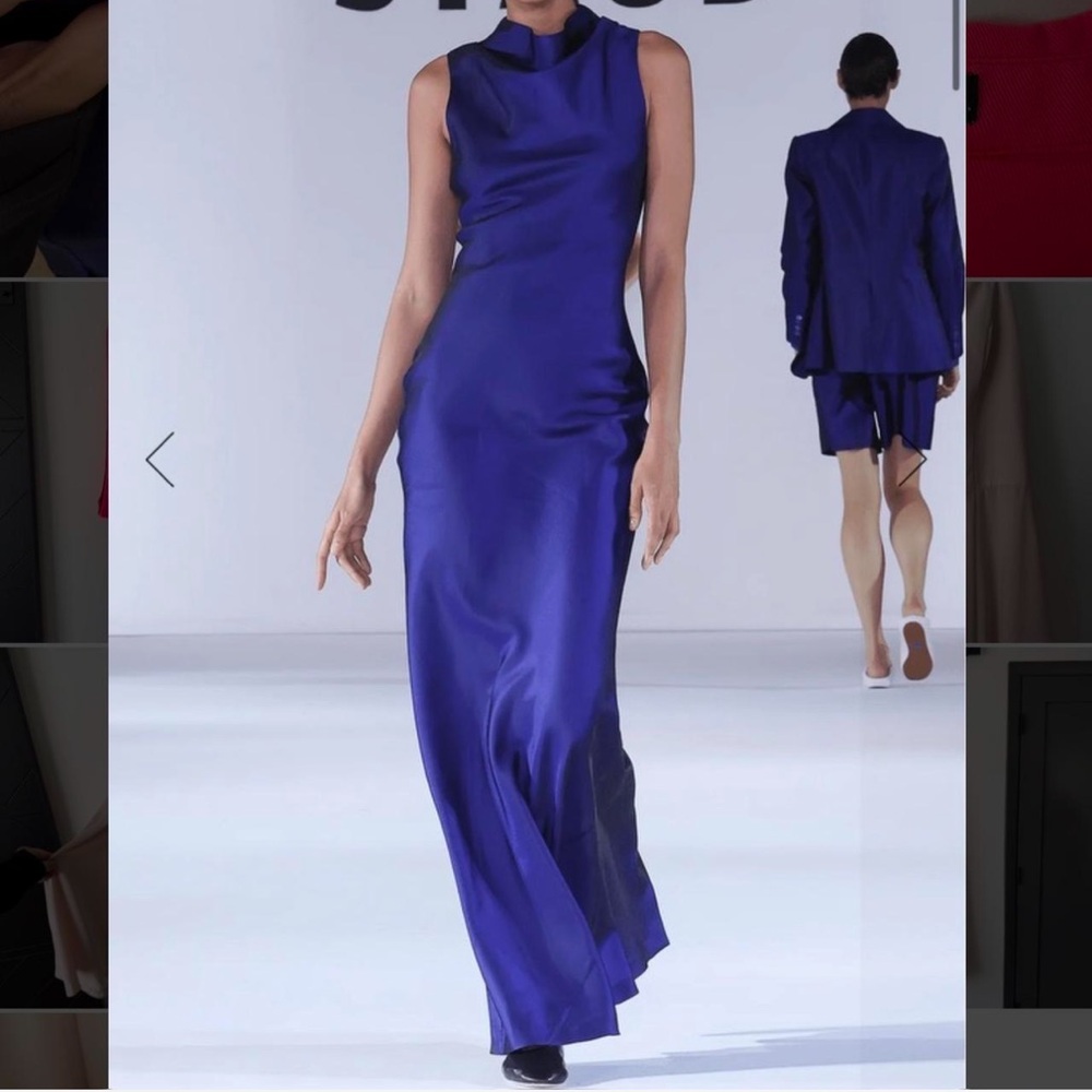 STAUD Deep Sea Blue Silk Maxi Dress